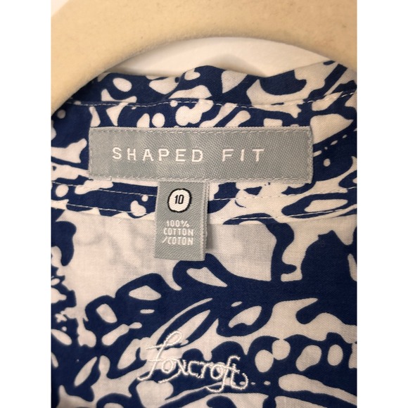 Foxcroft Blue White Paisley Cotton Shaped Fit Tunic Shirt Size 10 Coastal Resort - Picture 3 of 9